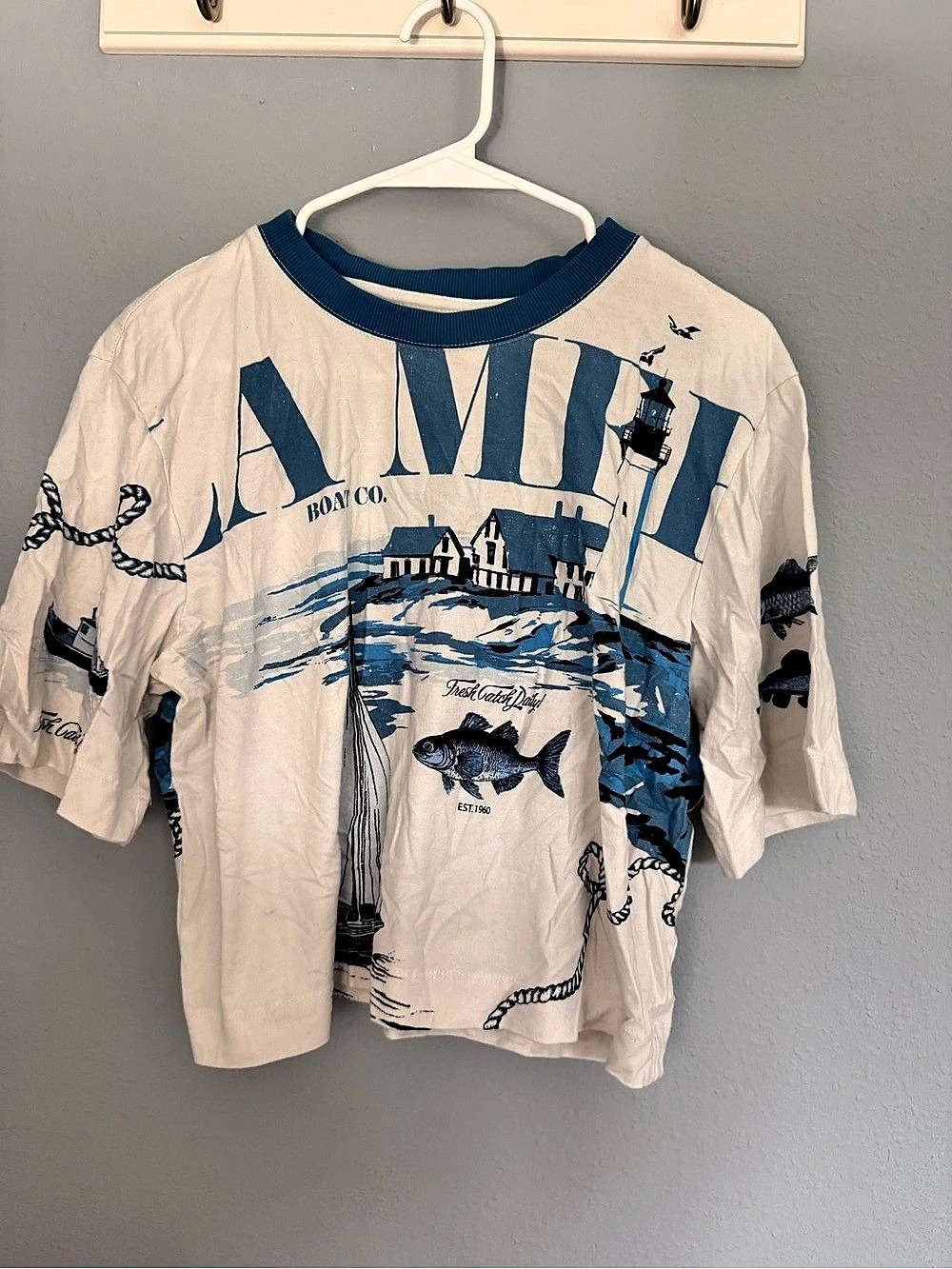 Maeve Graphic Short Sleeve Tee in Cream & Blue Medium